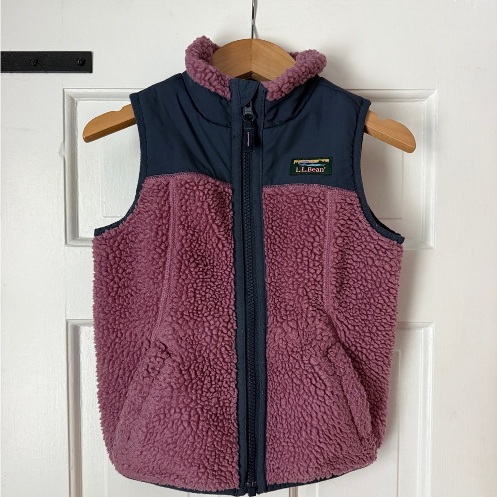 L.L. Bean Toddler Sherpa Fleece Purple and Navy Fleece Vest 3T